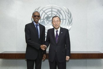 Secretary-General Ban Ki-moon (right) meets with President Paul Kagame of Rwanda.