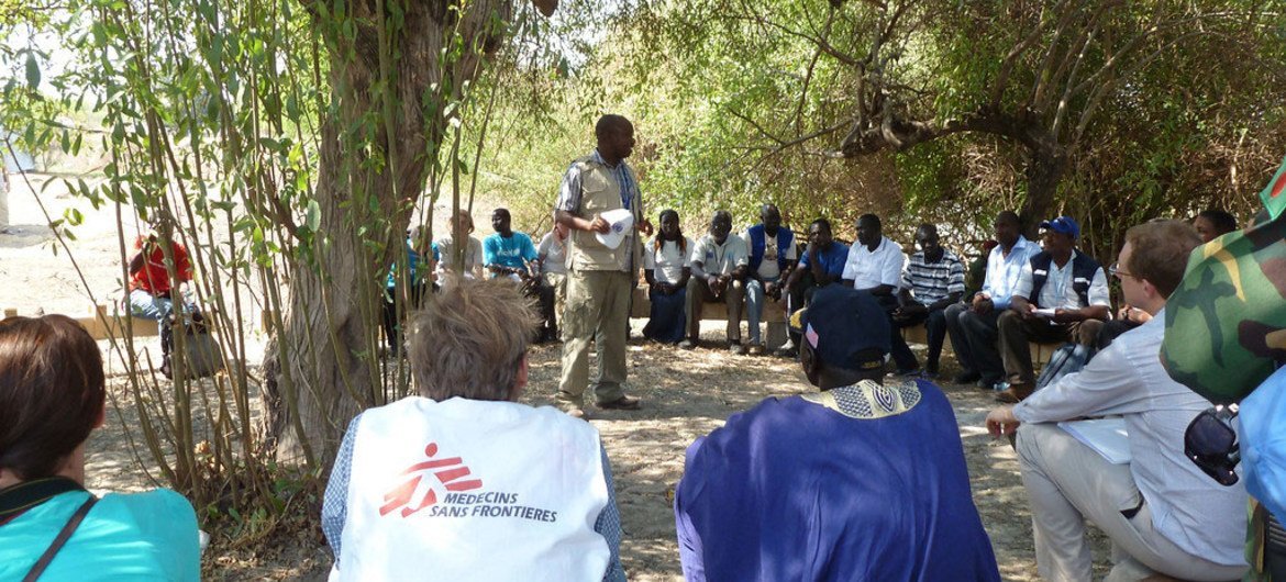 Humanitarian workers at a coordination meeting in South Sudan's Jonglei State.