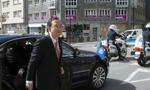 Secretary-General Ban Ki-moon arrives on an official visit to Andorra.