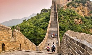 Tourists on the Great Wall of China.
