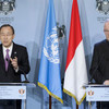 Secrary-General Ban Ki-moon and Monaco's Minister of State and Chief of Government, Michel Roger, hold joint a press conference.