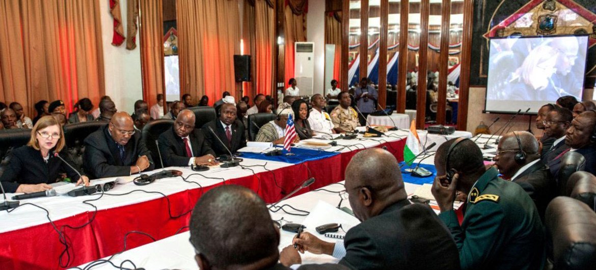 Quadripartite meeting underway at the Liberian Ministry of Foreign Affairs in Monrovia, with the Governments of Liberia, Côte d’Ivoire and the UN missions in both countries. UNMIL Photo/Staton Winter
