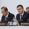 General Assembly President Vuk Jeremic (right) and Secretary-General Ban Ki-moon as the Assembly debated the “Role of International Criminal Justice in Reconciliation.”