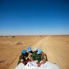Peacekeepers with the UN Mission for the Referendum in Western Sahara (MINURSO) consult a map as they drive through vast desert areas in Smara, Western Sahara.