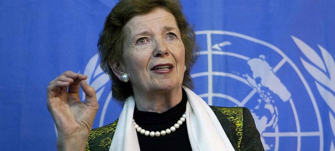 UN Special Envoy for the Great Lakes Region Mary Robinson, holds press conference in Goma, Democratic Republic of the Congo.
