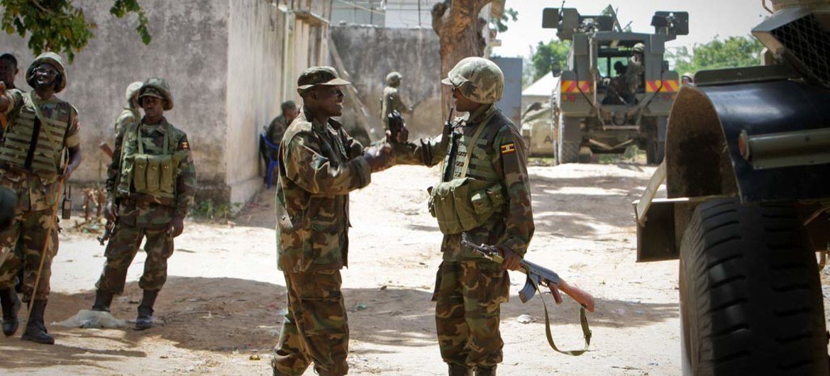 Ugandan soldiers serving with the African Union Mission in Somalia (AMISOM).
