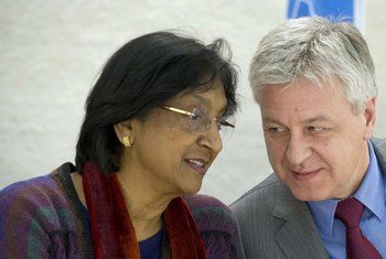 President of the Human Rights Council Remigiusz A. Henczel (right) and High Commissioner for Human Rights Navi Pillay.