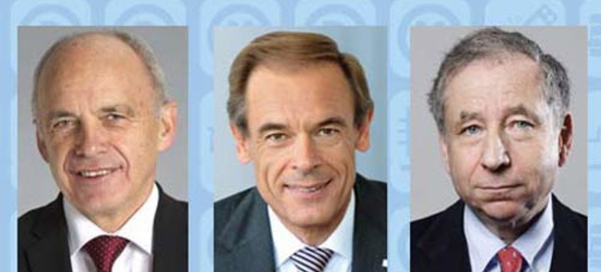 World Telecommunication and Information Society Award 2013 winners from left: Swiss President Ueli Maurer, Volkmar Denner and Jean Todt.
