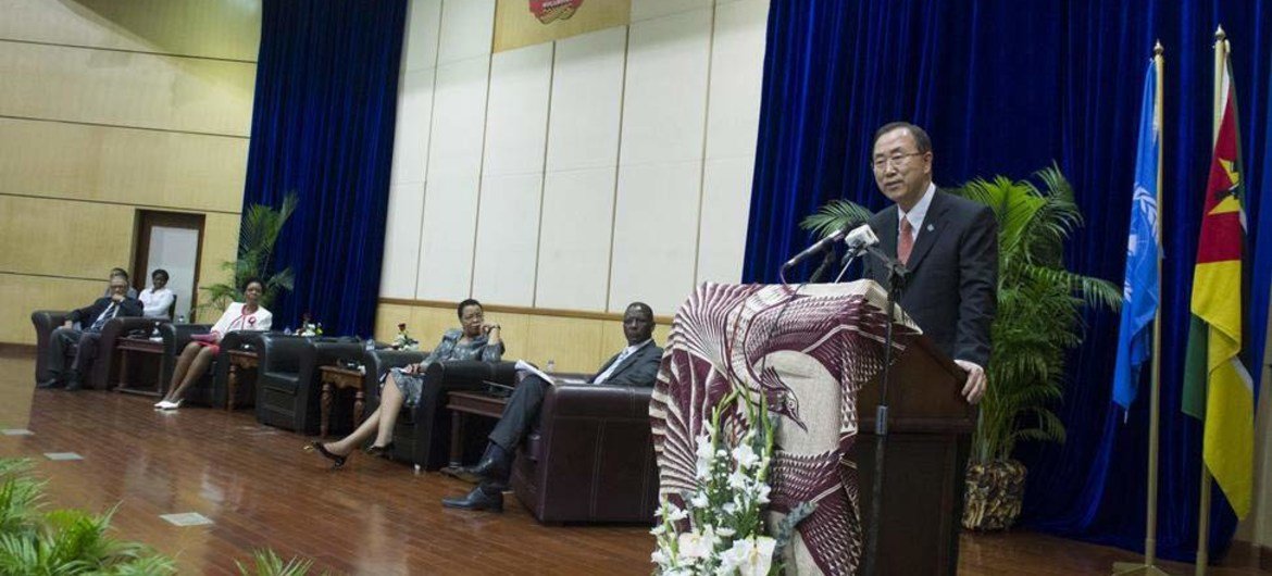 Secretary-General Ban Ki-moon speaks at a Roundtable event on “The Future we Want – MDG’s Post 2015 and Agenda 2025” at Joaquim Chissano Conference Center, Maputo, Mozambique.