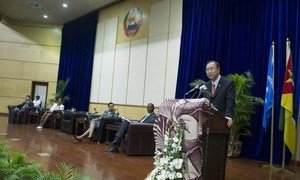 Secretary-General Ban Ki-moon speaks at a Roundtable event on “The Future we Want – MDG’s Post 2015 and Agenda 2025” at Joaquim Chissano Conference Center, Maputo, Mozambique.