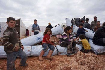 An aid distribution earlier this year in the Azzas area of northern Syria.