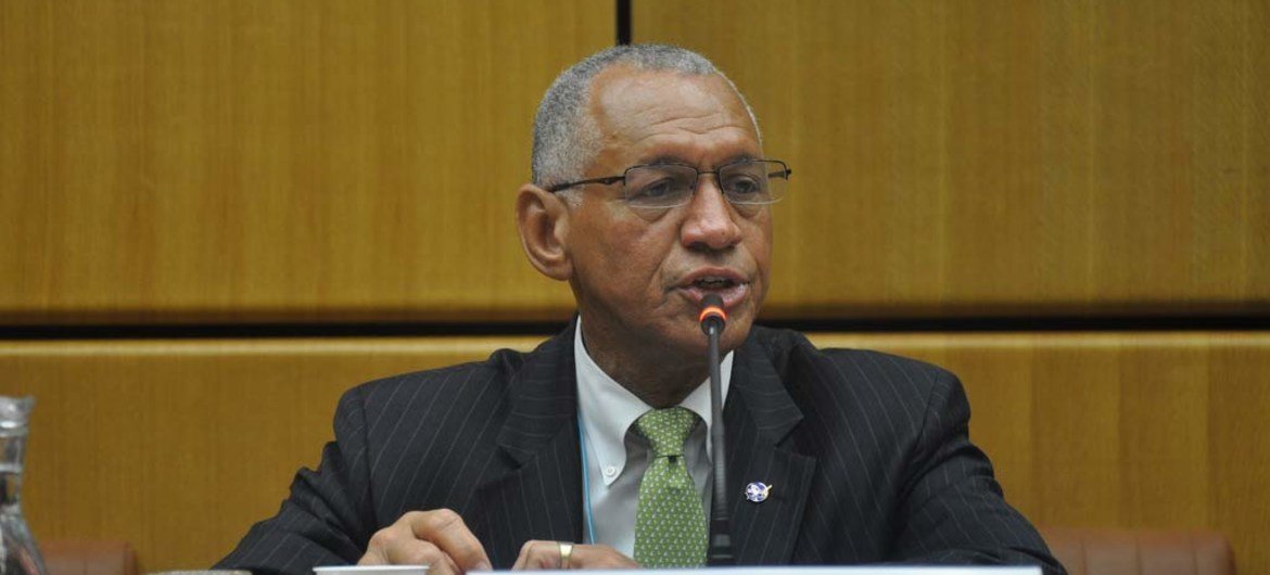 Charles Bolden, Administrator of the National Aeronautics and Space Administration (NASA) addresses a news conference in Vienna.