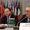 From left: OSCE Co-ordinator for Combating Trafficking in Human Beings, Maria Grazia Giammarinaro, Amb. Ihor Prokopchuk, Chairperson of the OSCE Permanent Council and Deputy Secretary-General Jan Eliasson.