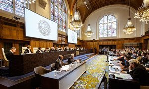 Judges of the International Court of Justice at the opening on 26 June 2013 of the hearings on Whaling in the Antarctic.