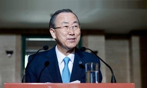 Secretary-General Ban Ki-moon speaks to journalists in Geneva.