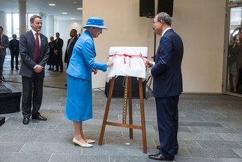 Secretary General Ban Ki-moon and Queen Margrethe II of Denmark cut the ribbon to officially open UN City in Copenhagen.