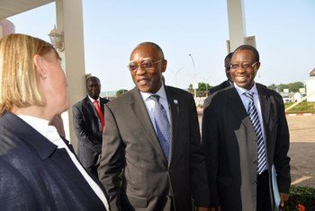 Special Envoy General Babacar Gaye (centre) arrives in Bangui.