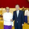 Secretary-General Ban Ki-moon (right), on a visit to Myanmar, meets with President Thein Sein in the capital, Naypyitaw on 29 April 2012.