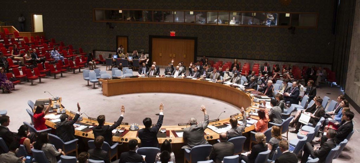 Security Council members voting to reaffirm arms embargoes on  Somalia and Eritrea.