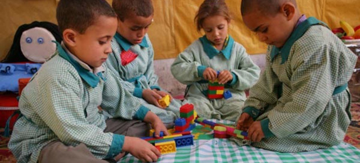 Children play at a UNICEF-supported community preschool in Qena Governorate, Egypt.
