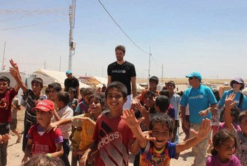 UNICEF Ambassador Pau Gasol visits Domiz Camp for Syrian refugees in Iraq.
