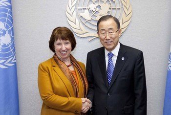 Secretary-General Ban Ki-moon (right) with Catherine Ashton, High Representative of the European Union for Foreign Affairs and Security Policy.