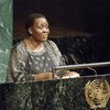 Speciosa Wandira-Kasibwe, then  Vice-President of Uganda, addresses the twenty-third special session of the General Assembly in June 2000.