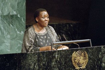 Speciosa Wandira-Kasibwe, then  Vice-President of Uganda, addresses the twenty-third special session of the General Assembly in June 2000.