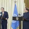 Secretary-General Ban Ki-moon (left) addresses a joint press conference with Prime Minister Nawaz Sharif of Pakistan.