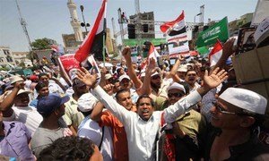 Supporters of deposed President Mohamed Morsi of Egypt demonstrating in Rabaa Al Adaeia Square, Cairo.