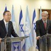 Secretary-General Ban Ki-moon (left) at a joint press conference in Jerusalem with Prime Minister Benjamin Netanyahu of Israel.