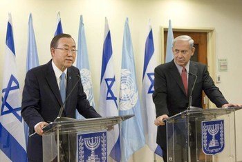 Secretary-General Ban Ki-moon (left) at a joint press conference in Jerusalem with Prime Minister Benjamin Netanyahu of Israel.