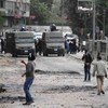 Demonstrators clash with police in central Cairo, Egypt.