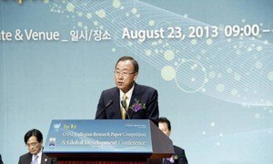 Secretary-General Ban Ki-moon speaking at a UN Academic Impact event in Seoul, Republic of Korea (ROK).