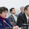 Secretary-General Ban Ki-moon (right) and Angela Kane, UN High Representative for Disarmament Affairs.