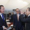 Secretary-General Ban Ki-moon (right) attends Humanitarian Initiative on Syria in St. Petersburg, Russian Federation.
