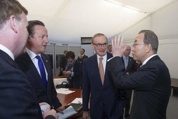 Secretary-General Ban Ki-moon (right) attends Humanitarian Initiative on Syria in St. Petersburg, Russian Federation.
