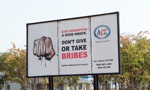 A billboard in Namibia, which calls on everyone to neither offer nor accept bribes.