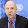 Director of UN-DESA Population Division John Wilmoth speaks to journalists in New York.