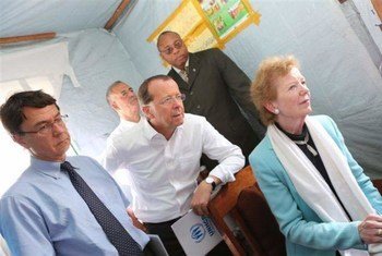 Special Envoy to the Great Lakes Region, Mary Robinson (right), and Special Representative Martin Kobler (centre) in Goma, Democratic Republic of the Congo (DRC).