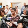 From left: WFP Executive Director Ertharin Cousin and Emergency Relief Coordinator Valerie Amos speak to the press during their visit to Hudeidah, Yemen.