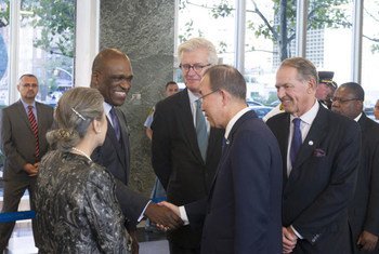 Secretary-General Ban Ki-moon (right) and John Ashe, President of the 68th Session of the United Nations General Assembly.