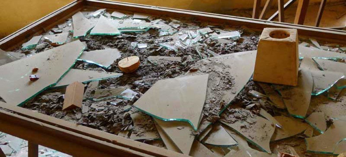 A smashed display at the Mallawi National Museum in Minya, Upper Egypt.