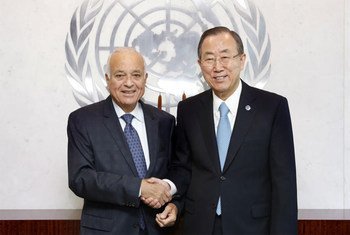 Secretary-General Ban Ki-moon meets with Nabil Elaraby, Secretary-General of the League of Arab States.
