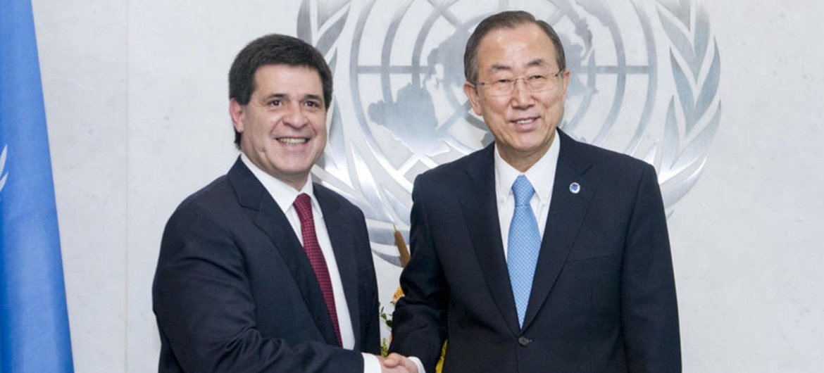 Horacio Cartes y Ban Ki-moon. Foto de archivo: ONU/Amanda Voisard