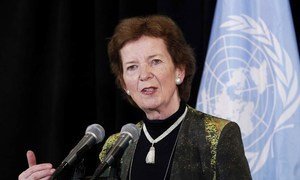 United Nations Special Envoy for Climate Change Mary Robinson briefs journalists (September 2013).