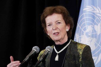 United Nations Special Envoy for Climate Change Mary Robinson briefs journalists (September 2013).