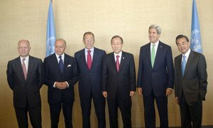 Secretary-General Ban Ki-moon  with Foreign Ministers of the five permanent members (P5) of the Security Council.