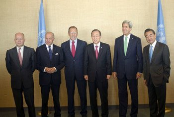 Secretary-General Ban Ki-moon  with Foreign Ministers of the five permanent members (P5) of the Security Council.