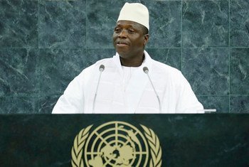 冈比亚前总统亚希亚·贾梅（Yahya Jammeh）2013年9月在联大发言。联合国图片/Amanda Voisard
